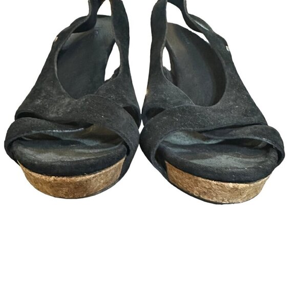 UGG Hazel Criss Cross Black Suede‎ Cork Wedge Slingback Sandals Boho Size 6 - Picture 5 of 11